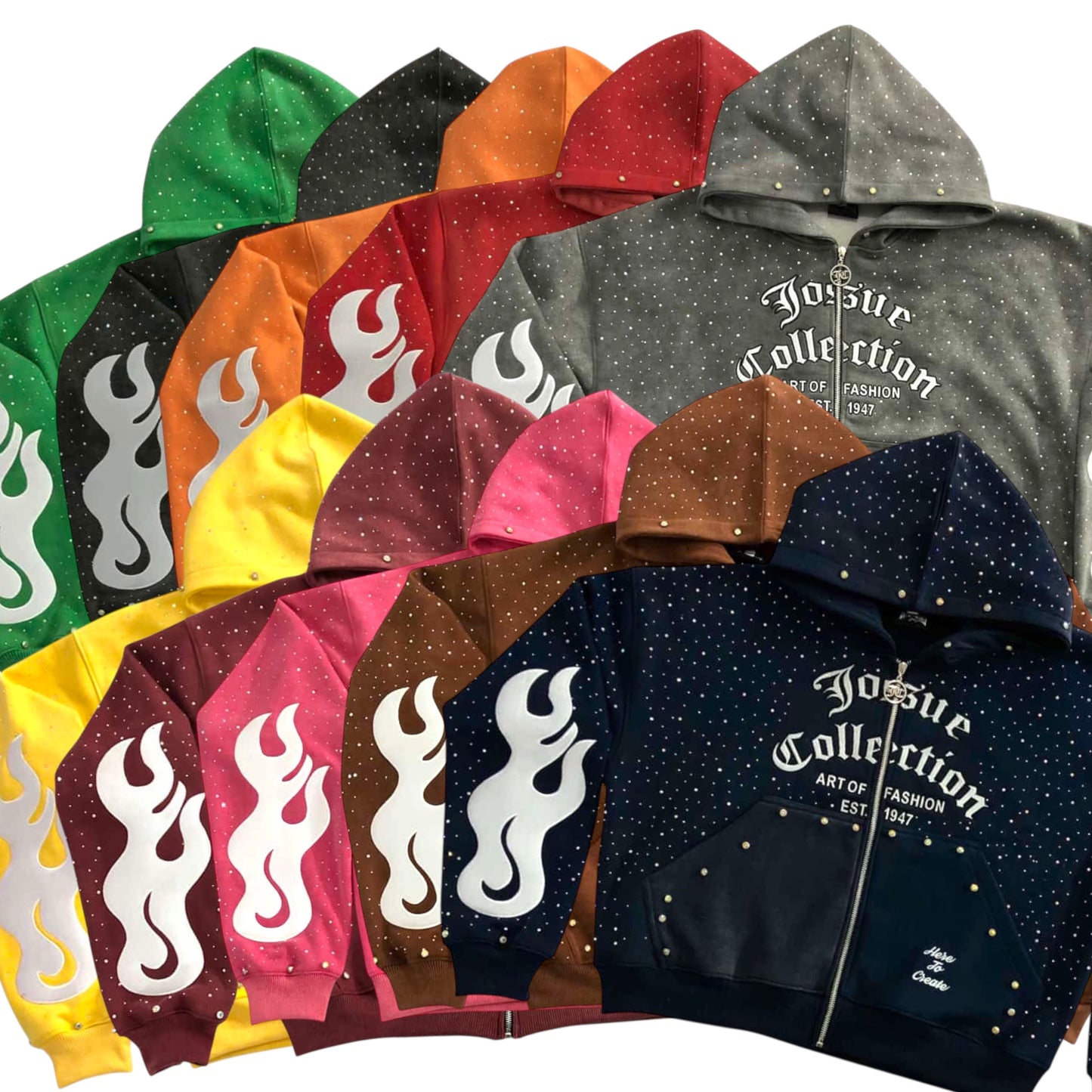 Diamond Wave Rhinestone Zip-Up Hoodie