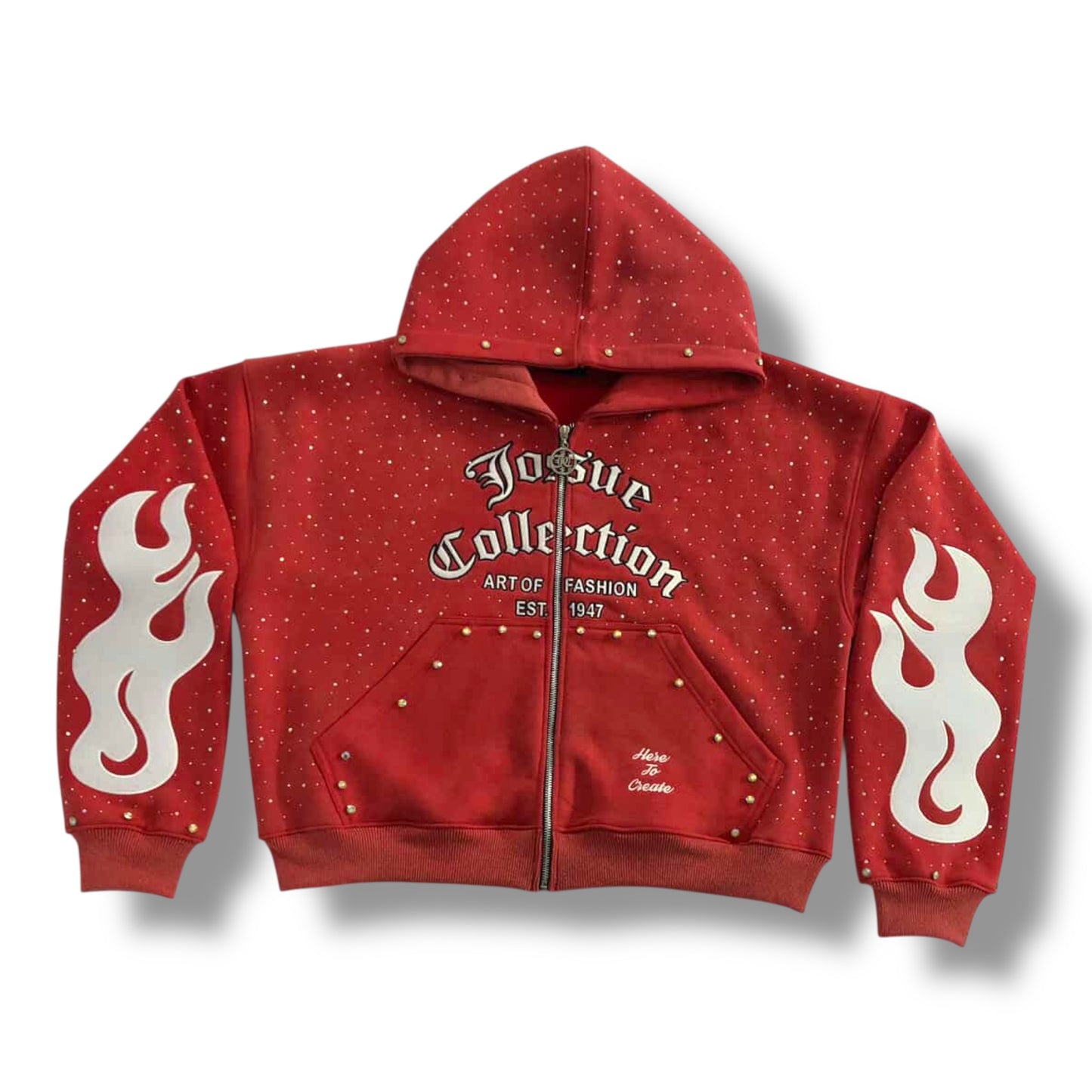 Diamond Wave Rhinestone Zip-Up Hoodie