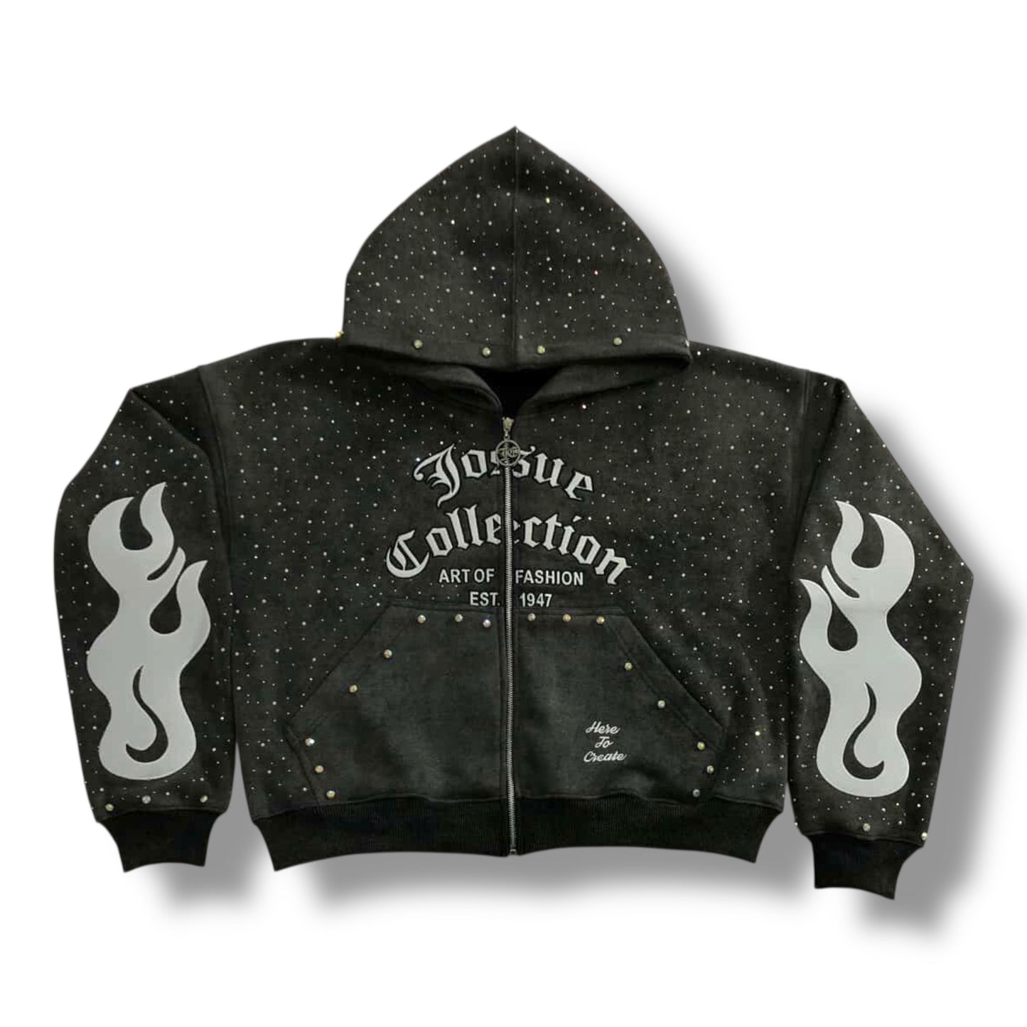 Diamond Wave Rhinestone Zip-Up Hoodie