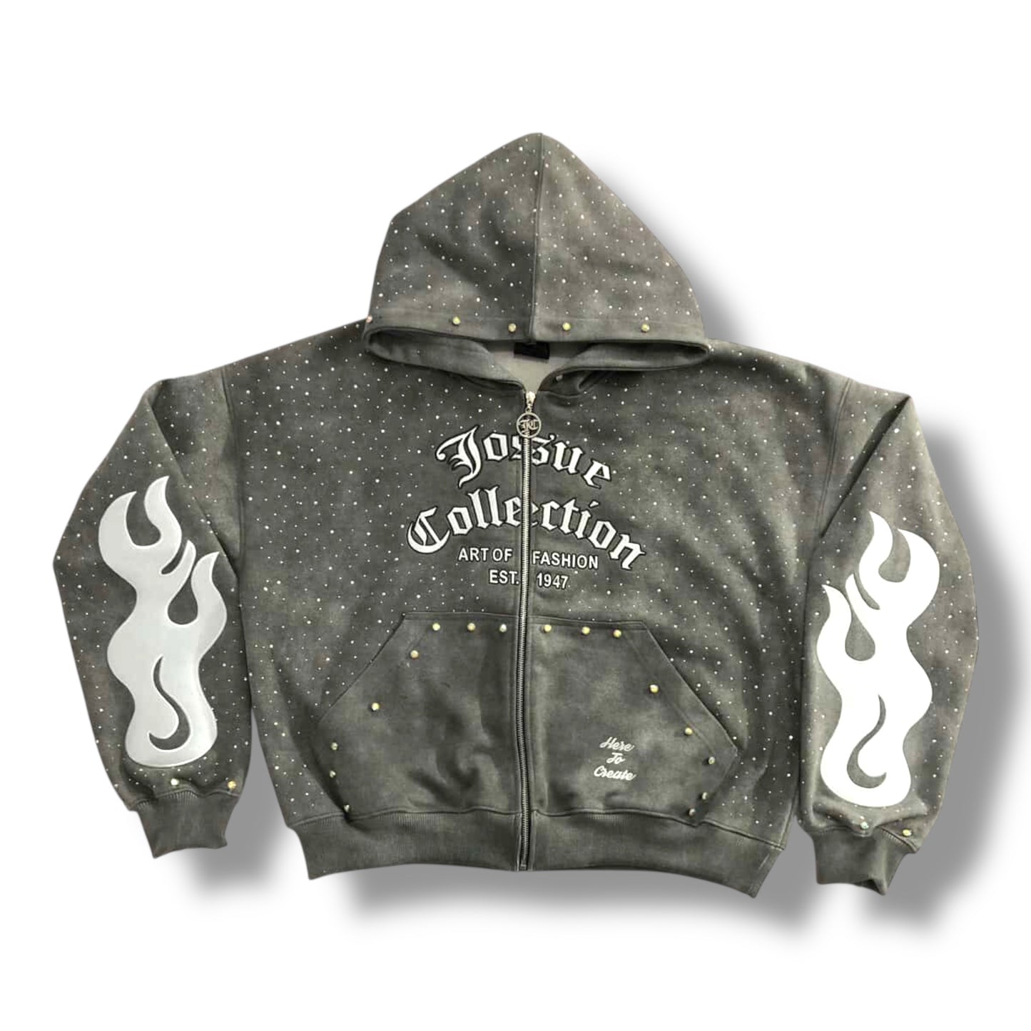 Diamond Wave Rhinestone Zip-Up Hoodie
