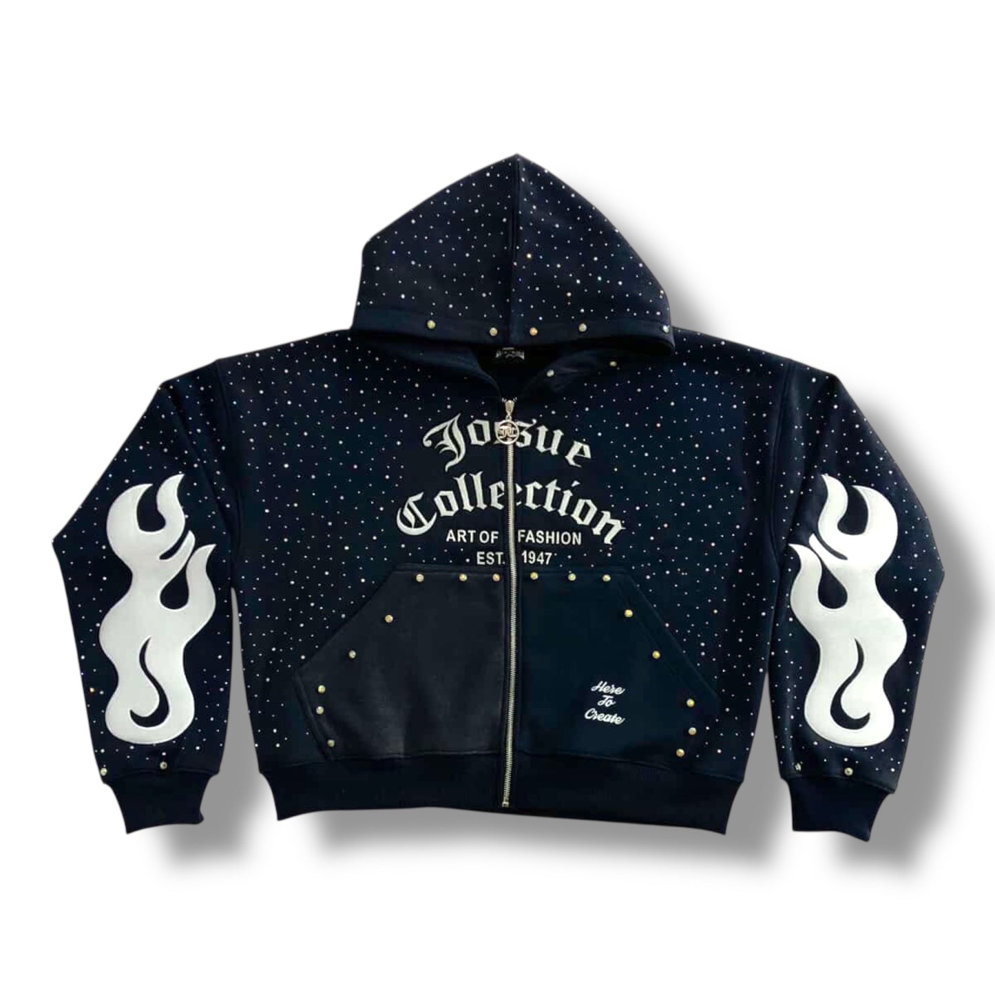 Diamond Wave Rhinestone Zip-Up Hoodie